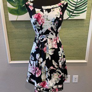 WHBM SLEEVELESS FAILLE FLORAL SHADOW STRIPE DRESS